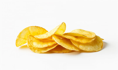Photo of sliced potato chips on white background, studio shot (edited generative AI) - obrazy, fototapety, plakaty