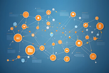 Agile software development lean project management tool design, digital marketing infographic internet network connection, photo, on a blue background design.