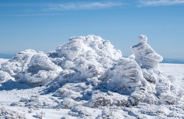 Snow covered mountain. Landscape in The Serra da Estrela, the highest point of mainland Portugal,...