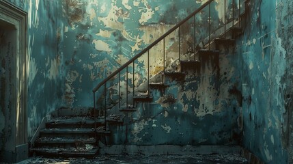 interplay of light and shadow on a grunge blue background, as rough textures and distressed elements converge to create a visually compelling scene,  - obrazy, fototapety, plakaty