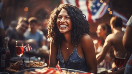Joyful Woman Enjoying Outdoor Summer Party with Friends
