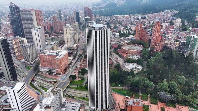 Bogota Skyline At Bogota In Cundinamarca Colombia. Downtown Cityscape. Financial District Background. Bogota At Cundinamarca Colombia. High Rise Buildings. Business Traffic.