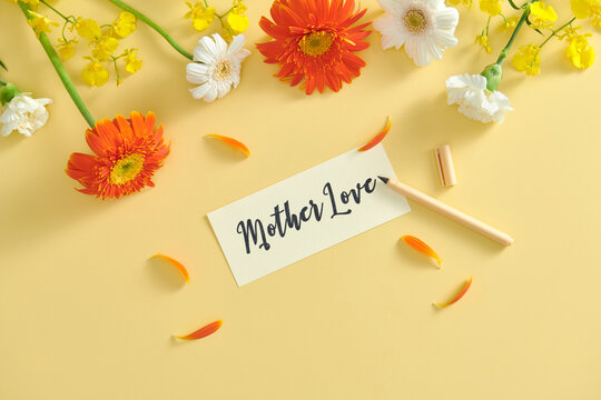 Beautiful flowers and a greeting card