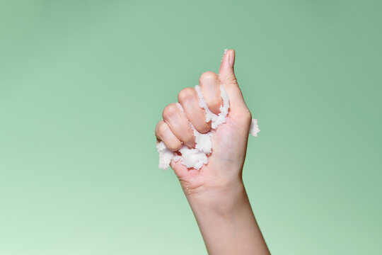 Natural skin peeling hands. Massage of female hand