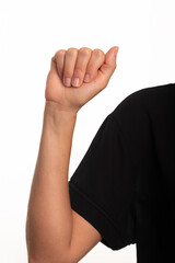 Obraz premium Close-up of a female arm making the letter A in the Brazilian sign language for the deaf, LIbras.