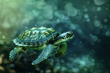 Green Sea Turtle Swimming in Ocean