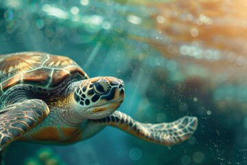 Fototapeta premium Green Turtle Swimming in the Ocean