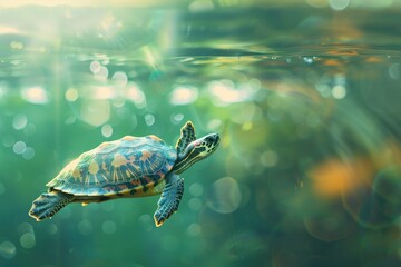 Obraz premium Turtle Swimming in Water With Bubbles