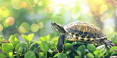 Turtle Sitting on Lush Green Field