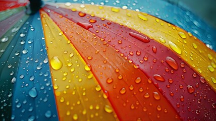 Horizontal AI illustration raindrops on colorful umbrella texture. Environment concept.