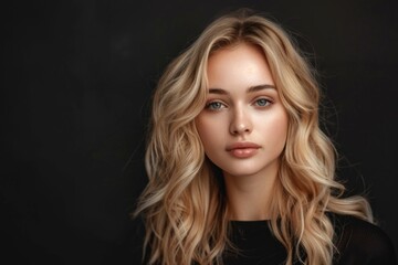 Beautiful blond woman isolated on the black background.