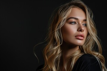 Naklejka premium Beautiful blond woman isolated on the black background.