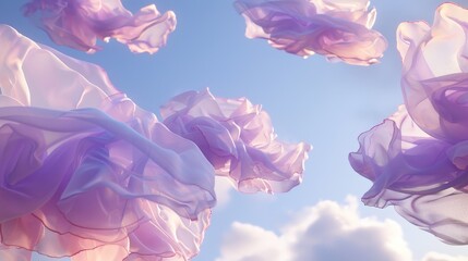 a mesmerizing sight of lilac fabric floating like gentle clouds - obrazy, fototapety, plakaty