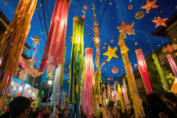 A vibrant night sky during the Tanabata festival