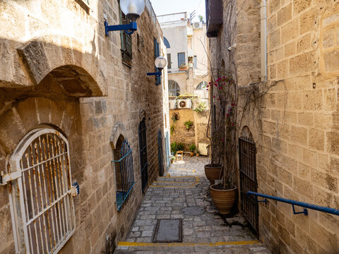 old Jaffa streets Tel Aviv Israel, narrow street in old town