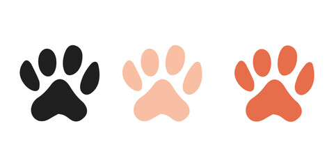 Vector illustration of paw icon in different colors. Paw print sign and symbol. Dog or cat paw isolated on white © KotBaton