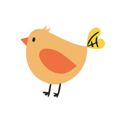 Spring bird of yellow color. Vector cartoon in children's style. Image isolated on white.