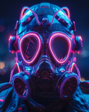 The neon lights are arranged in intricate patterns on the gas mask, creating a futuristic and striking look 8K , high-resolution, ultra HD,up32K HD