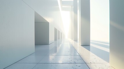 Obraz premium Empty white corridor in modern office building. 3d render illustration.