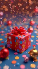 Obraz premium The present is wrapped in colorful paper and topped with a bow, adding to the festive atmosphere 8K , high-resolution, ultra HD,up32K HD