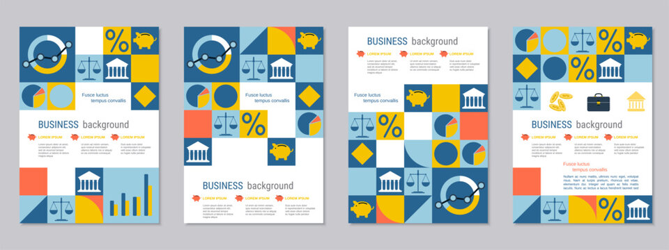 Business theme flyer vector template collection. Design for poster, booklet, brochure cover, card, coupon. A4 format