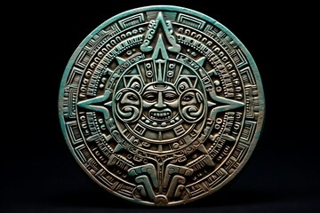 Old stone medal to the Mayan Calendar .