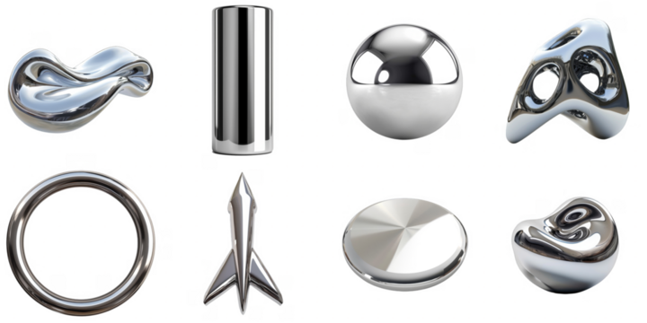 Chrome metal isolated 3d steel shape