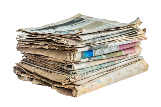 Piled Newspapers Isolated on White or Transparent Background.