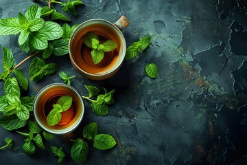 Fresh mint tea with copy space