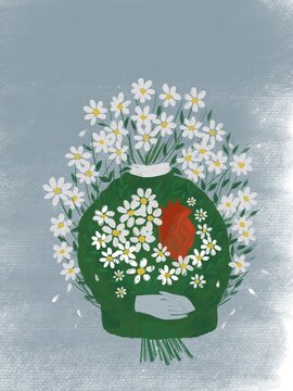 spring illustration sweater with daisies