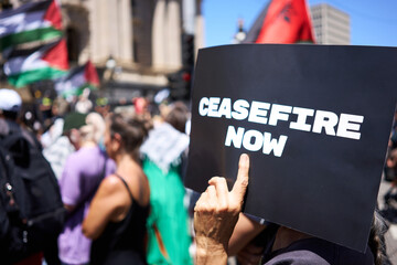 Banner calling for Ceasefire at Palestinian rally