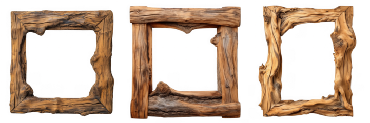 Wood old minimalist frame for photo or picture with no background