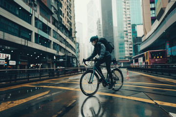 A person exploring the city on a bicycle