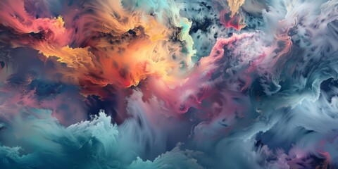 banner Surreal cloudscape with vibrant colors blending, dreamy sky - obrazy, fototapety, plakaty