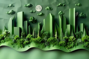 Paper art style, eco city, world environment day.