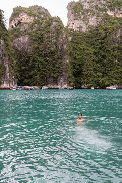 Woman in the sea in Phi Phi islands.