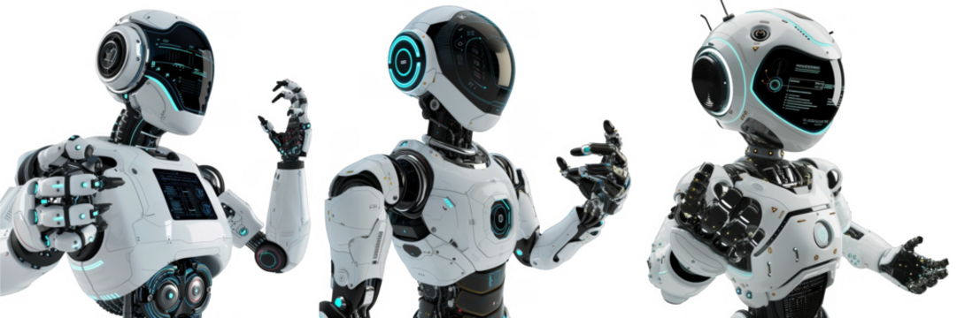 Futuristic humanoid robot ai assistant isolated with no background