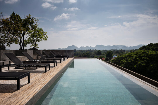 An outdoor rooftop pool.