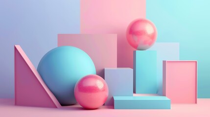 3D rendering of a pink and blue abstract geometric background.