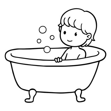 recommend clip art: little kid take bath silhouette vector illustration