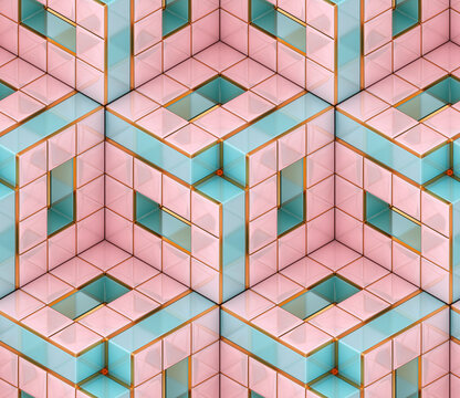 Futuristic pink and emerald colored cubes.