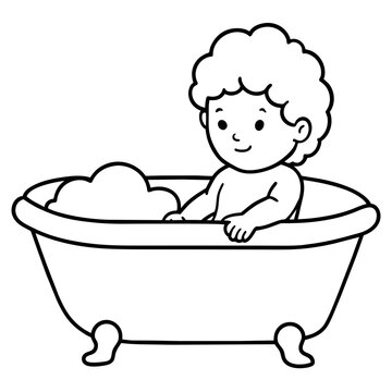 recommend clip art: little kid take bath silhouette vector illustration