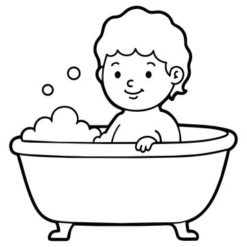 recommend clip art: little kid take bath silhouette vector illustration