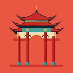 chinese architectural style archway vector illustration
