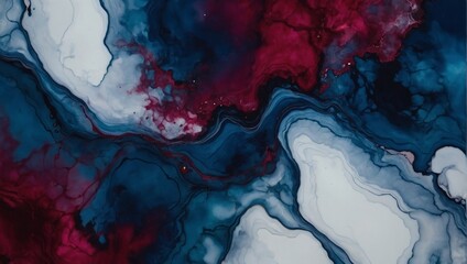 Deep navy and maroon abstract background made with alcohol ink technique, bright white veins texture.