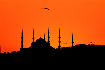 fascinating sunset and mosque silhouettes in istanbul