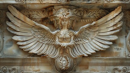 Angel Wings: A photo of a sculpture of angel wings, with intricate carvings and details