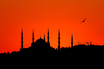 fascinating sunset and mosque silhouettes in istanbul