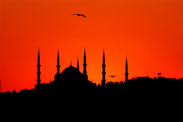 fascinating sunset and mosque silhouettes in istanbul