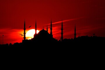 fascinating sunset and mosque silhouettes in istanbul